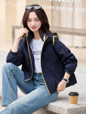 休闲时尚外套女春秋2025年新款小个子短款连帽夹克风衣，女装短外套，诺蝶