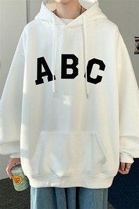 ！ 秋季重磅宽松大码港风ABC英文印花连帽卫衣LW53-特p35图片