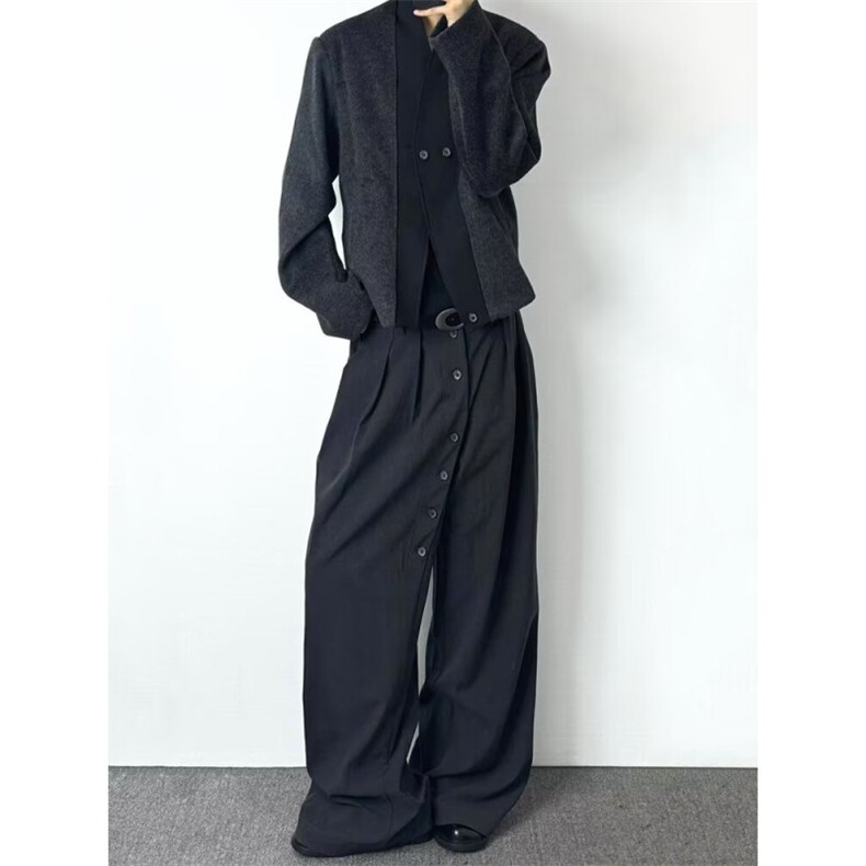 老钱风双扣开衫混纺毛边短款西服毛呢外套复古雅痞呢子西装潮,男装西服,四季星座505