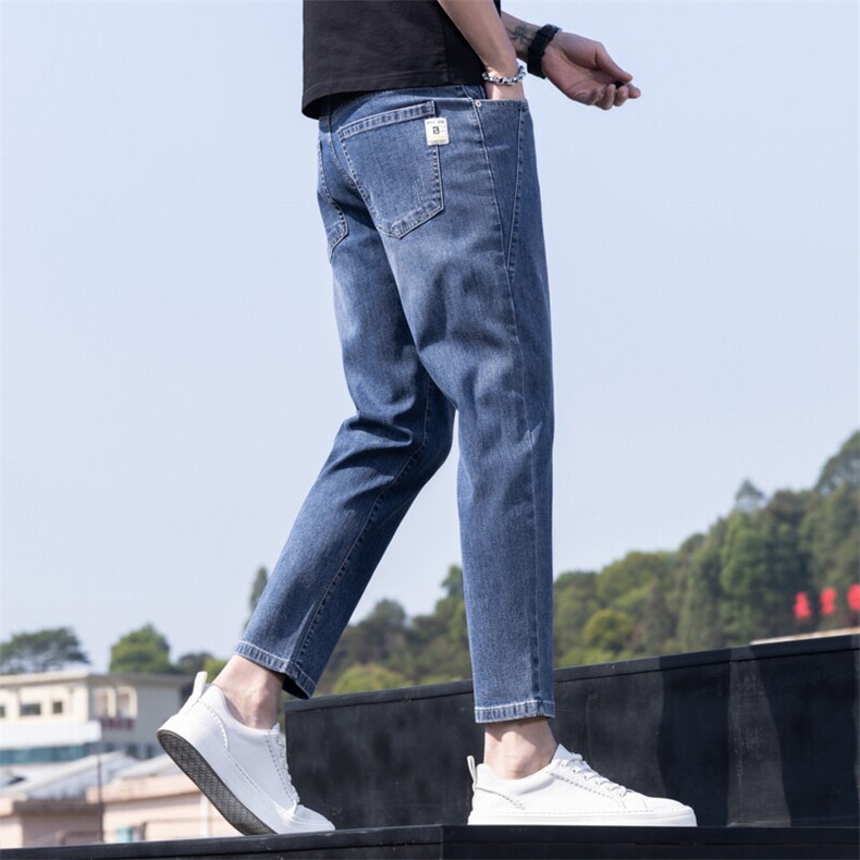 特批P50无差价新款男士工艺修身小脚牛仔裤百搭蓝色休闲九分K383,男装牛仔裤,星座1006-1