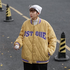 美式菱形格棉服男冬季加厚潮流痞帅外套棉衣棒球服FM908-P75，男装棉衣，星座1109-3