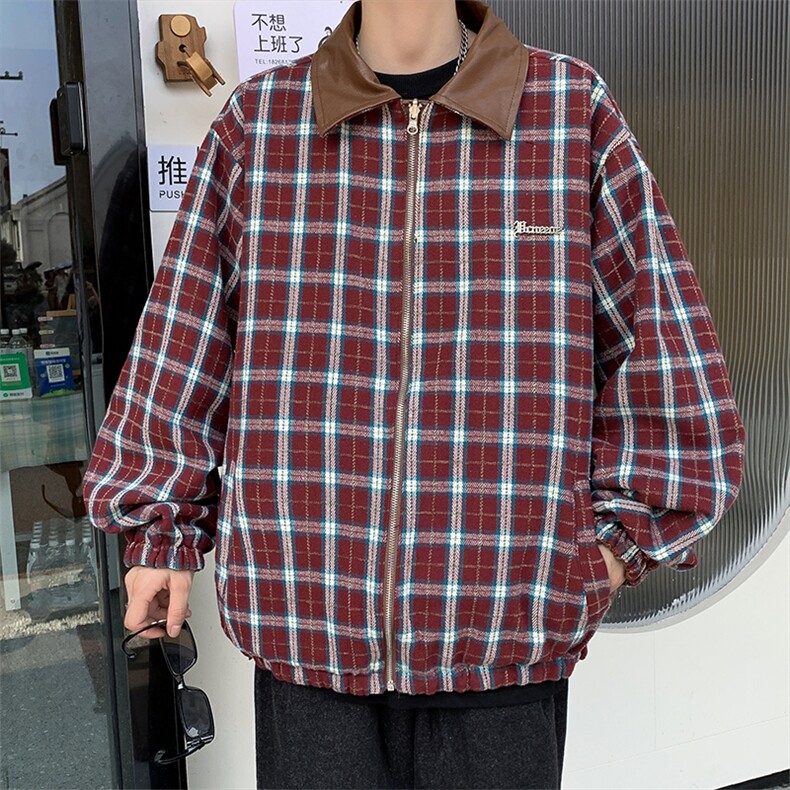 秋款男皮衣夹克两面穿条纹拼色十字架拉链皮外套JK9285P80,男装夹克,星座1013-1