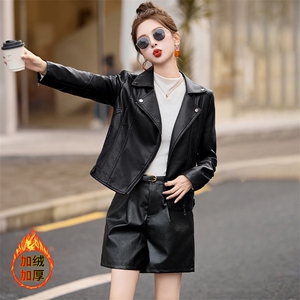 海宁皮衣女2024秋冬修身仿绵羊皮女士短款皮夹克小个子气质皮外套图片