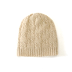 出口订单秋冬纯山羊绒针织帽子女加厚绞花狐狸毛球护耳毛线帽时尚，帽子，轩妮羊绒