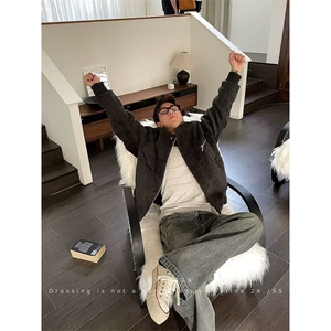 美式潮流夹棉毛呢棉服外套男冬季落肩宽松呢料棉衣夹克图片