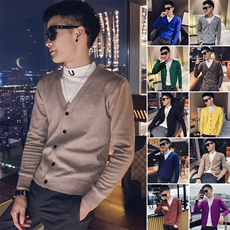 彩蓝2024春装社会小伙纯色修身开衫毛衣针织衫男M023-P55控价78，男装针织衫/毛衣，电商A108