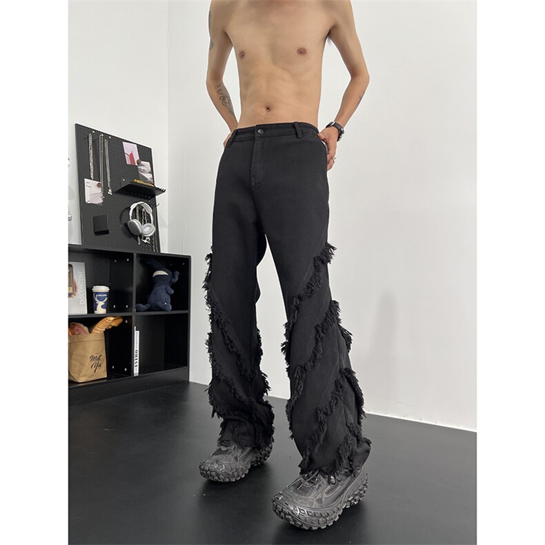 秋季美式ins高街hiphop流苏小众休闲牛仔长裤货号K2308P65控88,男装休闲裤,电商A063