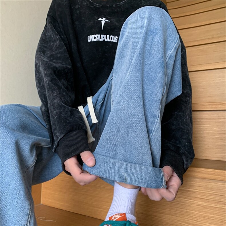 松紧腰牛仔裤子男秋季高街直筒宽松垂感阔腿裤A080-9291-P35,男装牛仔裤,电商A080