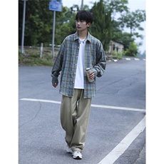 抖音日销2千件格子衬衫男长袖日系宽松休闲衬衣CS7219P55控88，男装衬衫，电商B413-1