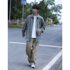 抖音日销2千件格子衬衫男长袖日系宽松休闲衬衣CS7219P55控88图片