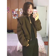 美拉德棕色短款外套女春秋季独特超好看又酷又飒的小个子夹克上衣，男装夹克，星座506A