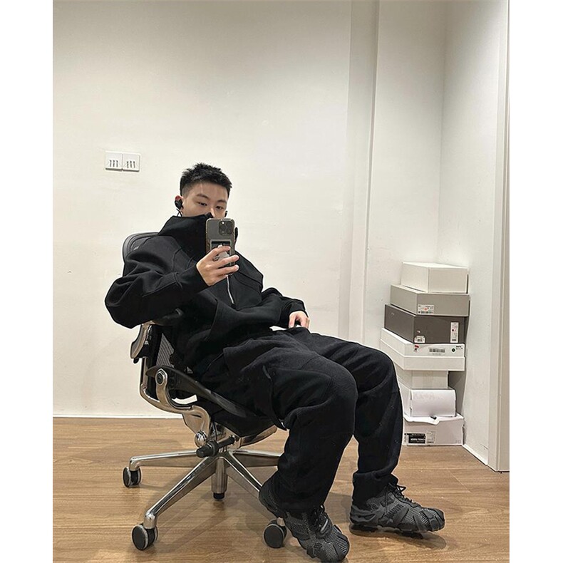 抖音得物高品质二开26春装重磅宽松结构拉链设计高领连帽卫衣W76,男装卫衣,电商A486-1