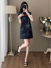 时尚气质减龄新中式套装女夏新款立领牡丹印花上衣短裤两件套，女装套装/套裙，江南