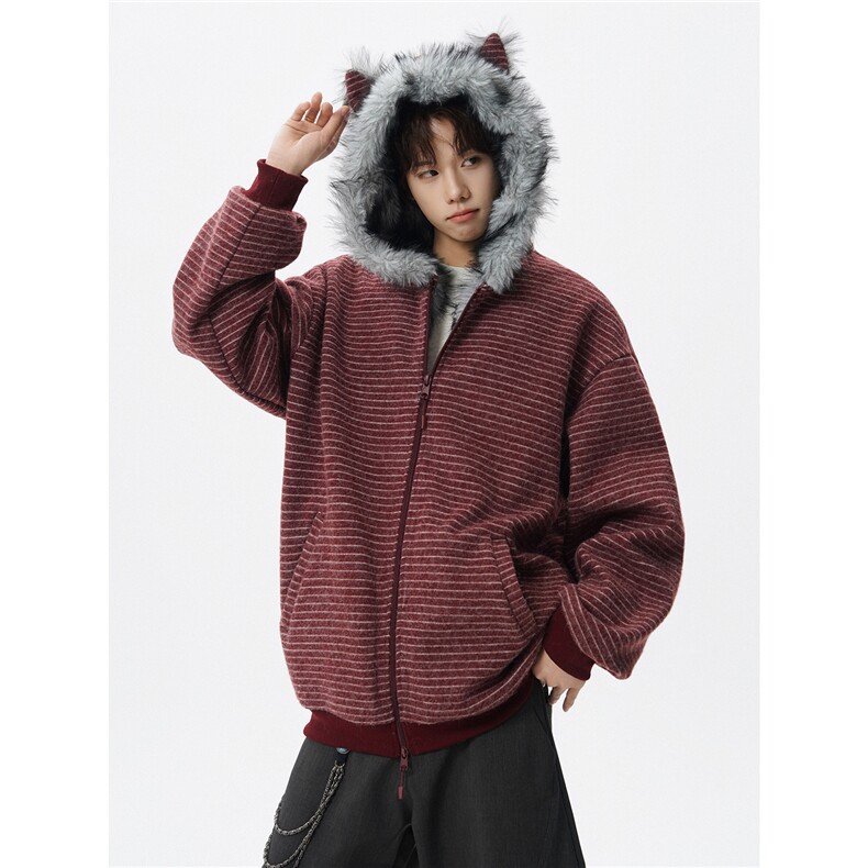 M-6XL美式连帽耳朵条纹毛领座山雕价格男夹棉毛呢棉服外套ZSD8001,男装棉衣,电商B238