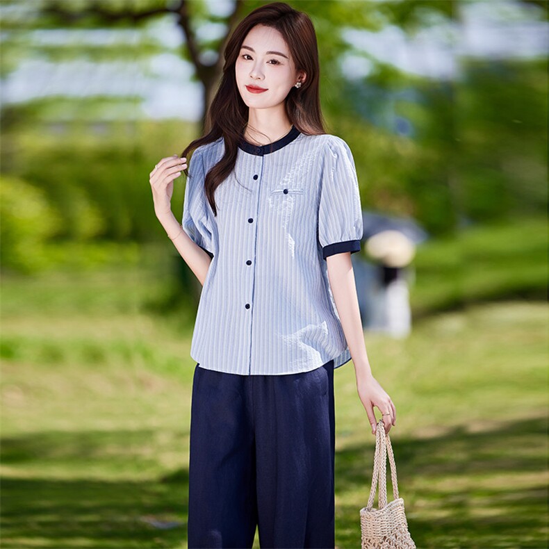 巨好看通勤气质套装女2025夏季新款时尚减龄短袖衬衫裤腿裤两件套,女装套装/套裙,靓衣阁