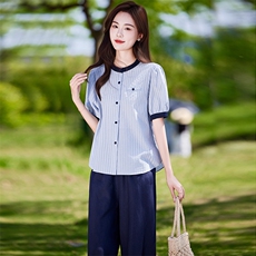 巨好看通勤气质套装女2025夏季新款时尚减龄短袖衬衫裤腿裤两件套，女装套装/套裙，靓衣阁