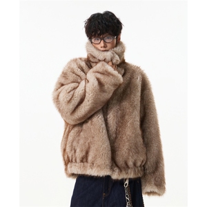 美式复古加厚毛毛外套男冬季双面穿座山雕毛领保暖棉服派克服图片