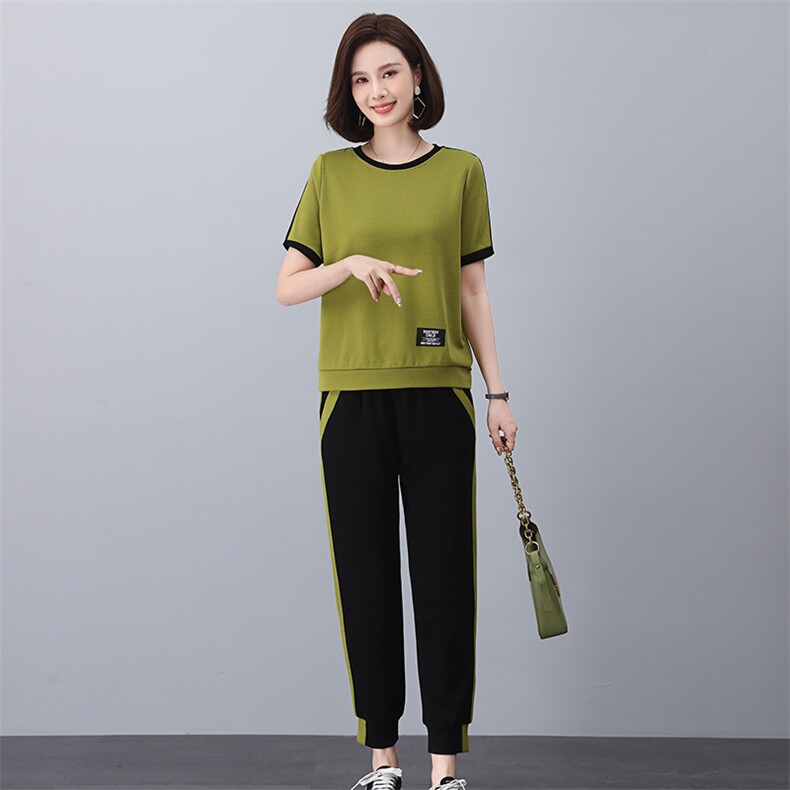 2025年新款夏季套头女休闲韩版宽松撞色套装,女装套装/套裙,独衣靓