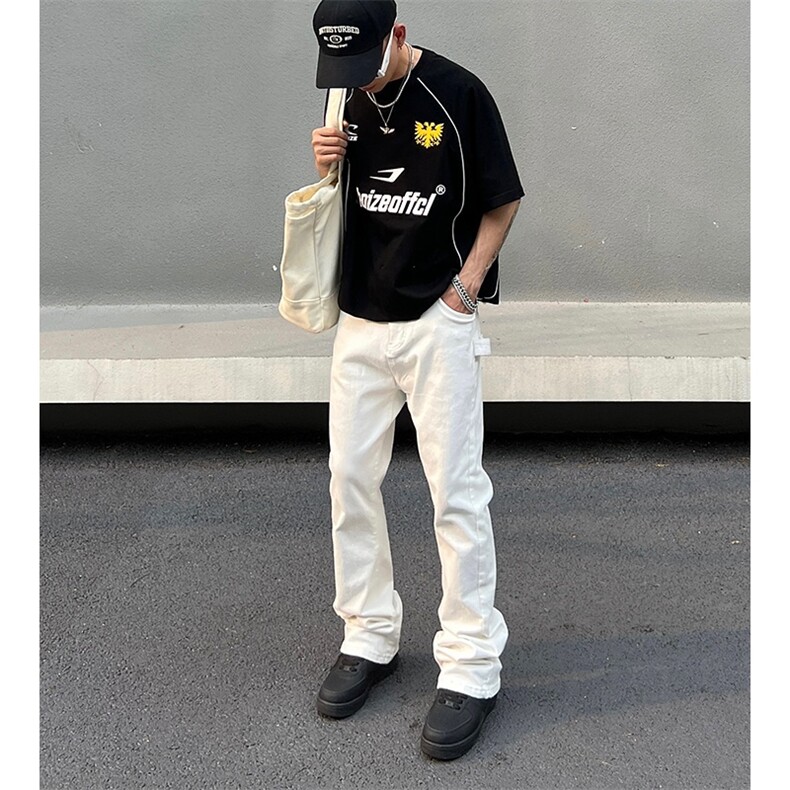 美式直筒白色黑色牛仔裤男女垂感微喇叭裤SK965P34,男装牛仔裤,星座1112-1
