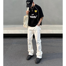 美式直筒白色黑色牛仔裤男女垂感微喇叭裤SK965P34，男装牛仔裤，星座1112-1