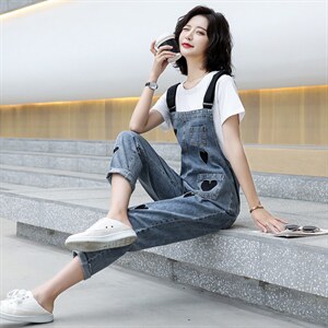 牛仔背带裤女2021年夏季新款时尚韩版宽松复古港味可爱日系套装图片