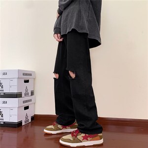 美式秋季男款破洞牛仔裤欧美高街薄款直筒阔腿裤 K4437-P37图片