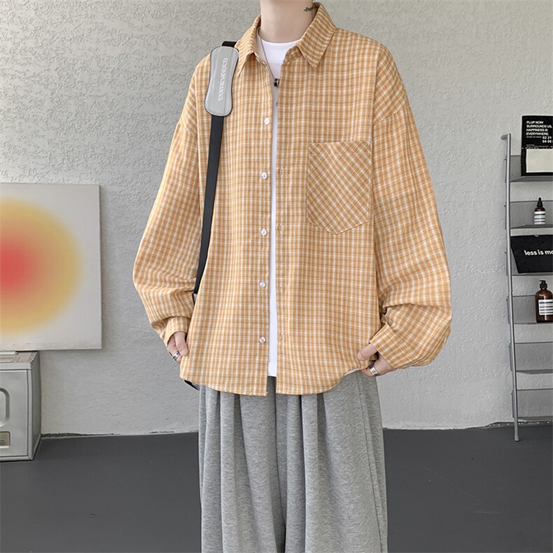 衬衫男秋季新款港风宽松格子长袖衬衫CS802-特P28，男装衬衫，星座214-3