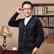 2023秋季新款针织开衫毛衣中老年人爸爸秋装V领男士保暖加厚上衣，男装针织衫/毛衣，电商B212（原钱塘6029）