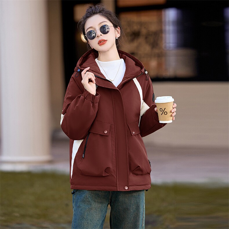 红拼色冲锋衣羽绒棉服女2025冬季新款休闲加厚保暖棉衣外套,女装棉衣/棉服,涵亦佰惠
