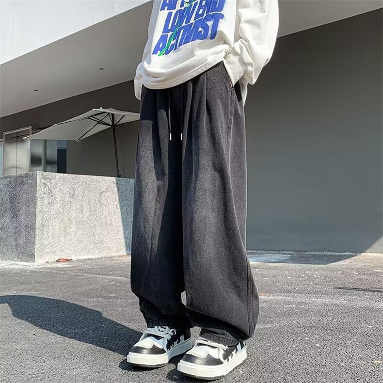 秋季潮牌ins宽松直筒裤垂坠感牛仔裤男美式复古阔腿裤K7549-P45,男装牛仔裤,星座512-3
