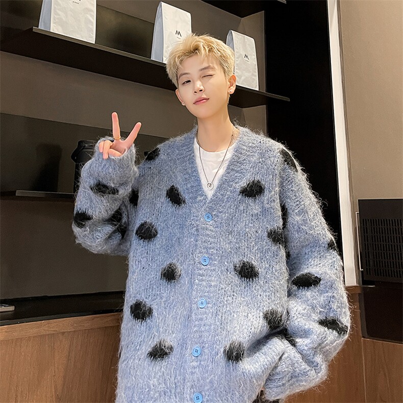 针织开衫男女韩版潮流拼色帅气百搭2024冬季ins毛衣外套MZ626-P62图片