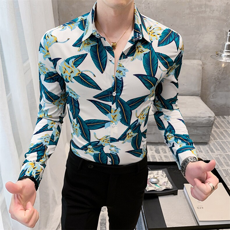 312A-923-P55新款社会精神小伙长袖衬衫男时尚帅气夜店衬衣-首1，男装衬衫，星座312A-5