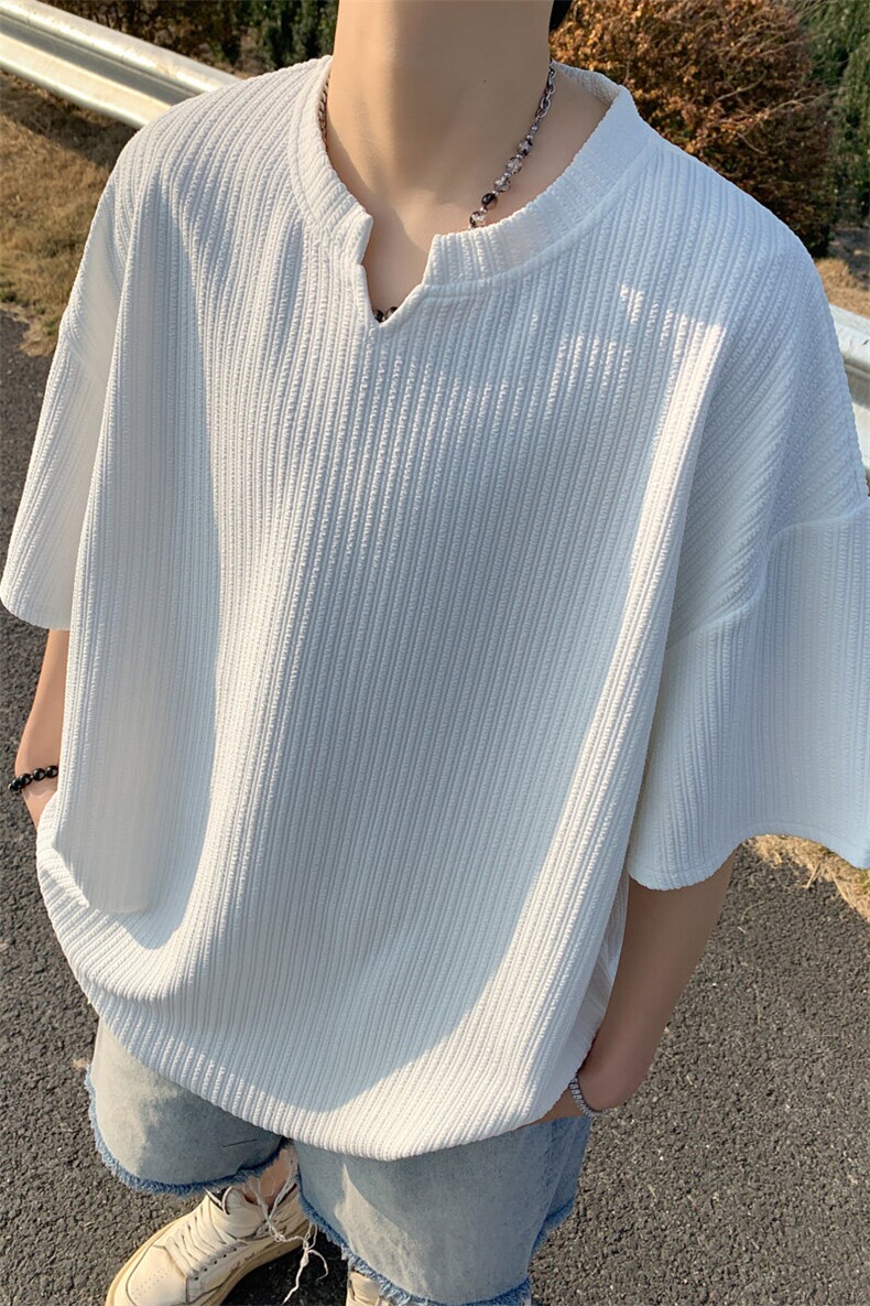 ！2026夏季新款男士V领短袖潮牌肌理感半袖T2501特P22,男装T恤,电商B220