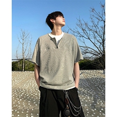 韩系慵懒高级感假两件极简拼接撞色短袖上衣T恤夏季短袖上衣P42，男装T恤，电商B319