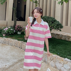 新款现货甜美POLO领条纹连衣裙212A-608-P105-165，女装连衣裙，浙宝212A