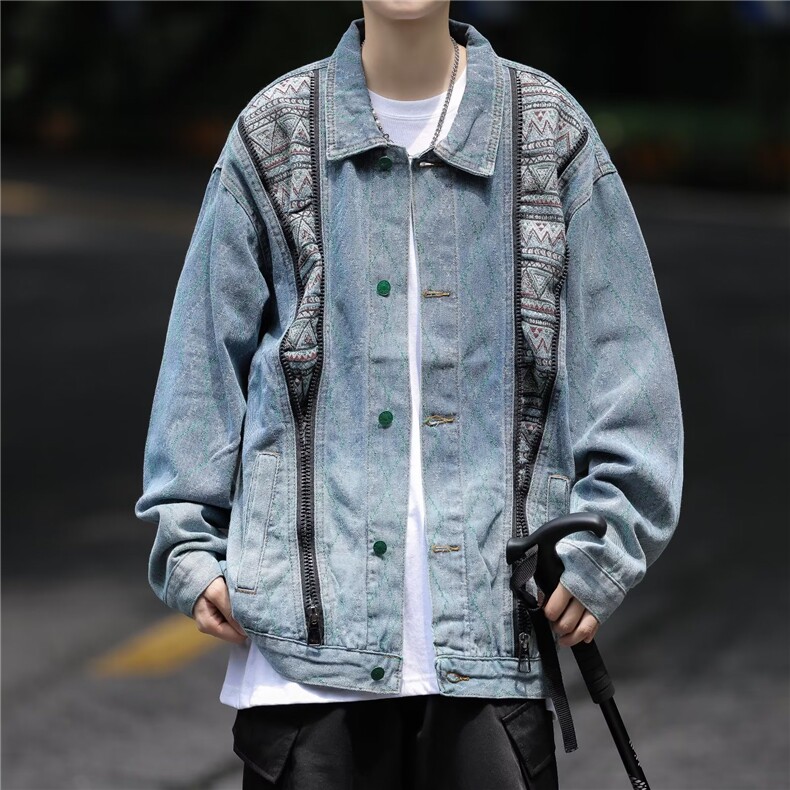 A936P75春秋新款美式复古高级感小众民族风牛仔外套男夹克ins牌,男装夹克,星座512-6