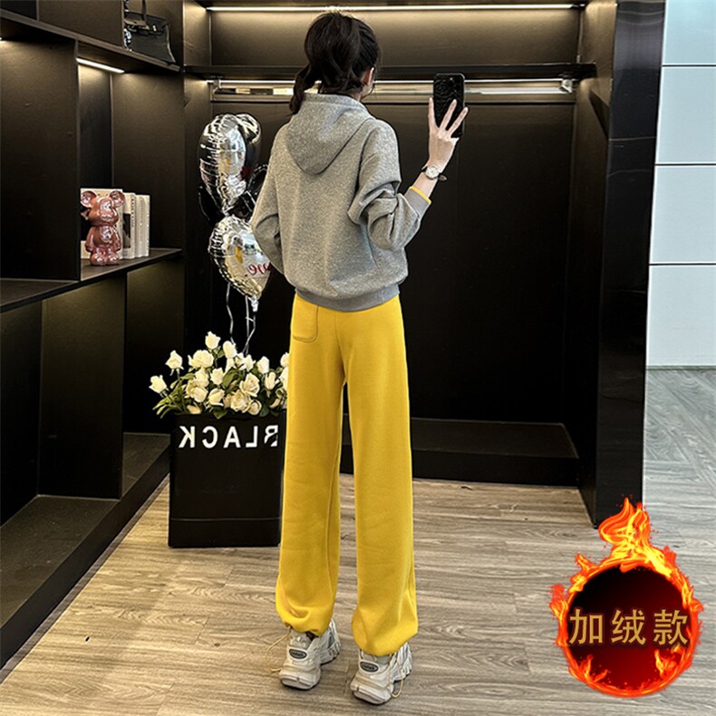 秋冬新款加绒加厚时尚休闲运动两件套女宽松显瘦卫衣长裤套装,女装套装/套裙,江南