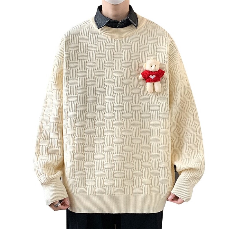 76269-特P70立体小熊假两件衬衫领秋冬新款毛衣休闲针织衫,男装针织衫/毛衣,电商D310B