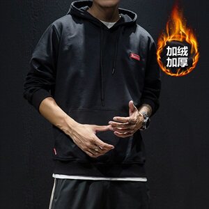 2021春季新日系大码黑墙纯色男潮牌连帽加绒卫衣W6061-P60图片