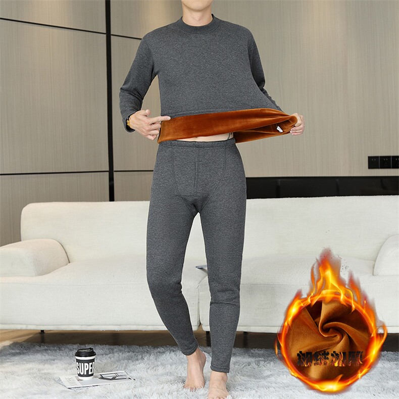 保暖内衣男士纯色半中高领秋衣秋裤加绒加厚护膝套装TZ223-P58,男装棉衣,星座310B-3