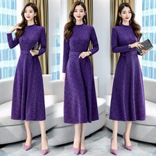 2021年秋季时尚潮流舒适简约个性拼色中长款长袖连衣裙，女装连衣裙，韩宇舍