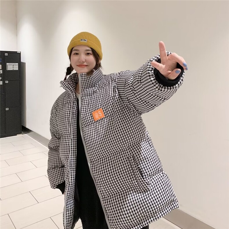 立领青春流行加厚百搭棉衣新款拉链格子直下摆气质男女TT541P80,男装棉衣,星座1013-5