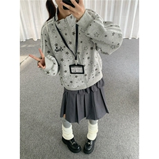 美式复古星星满印立领开衫男女春秋宽松慵懒松弛感拉链外套上衣，女装短外套，星座1210-1
