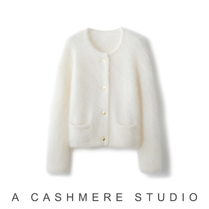 2025年秋季时尚百搭通勤简约休闲复古亮扣开衫，女装羊绒衫，致织羊绒