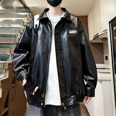 秋季贴标皮夹克男翻领皮衣青年外套潮流大码A266-PY006-P80控138，男装夹克，电商A266