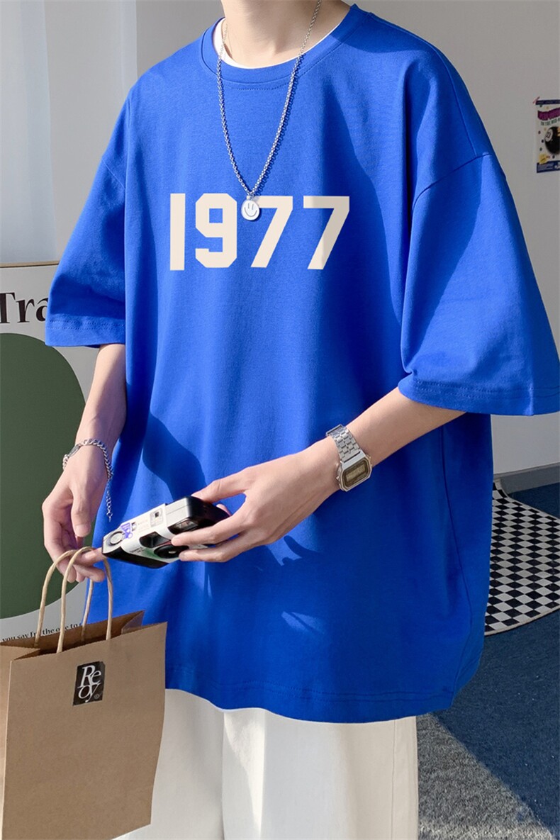 ！23夏季新款宽松大码港风1977短袖纯棉T恤T1901-P25,男装T恤,星座508（原C305）