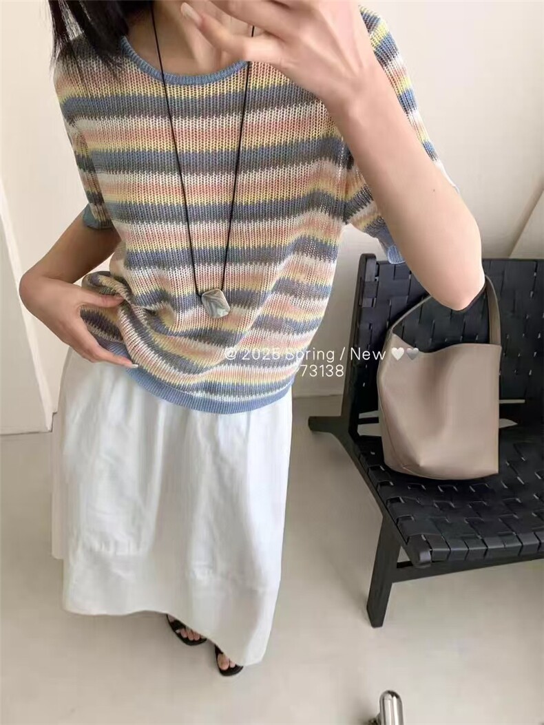 高档夏季新款t恤女短袖圆领宽松休闲正肩穿搭简约洋气小众ins,女装T恤,唐诺