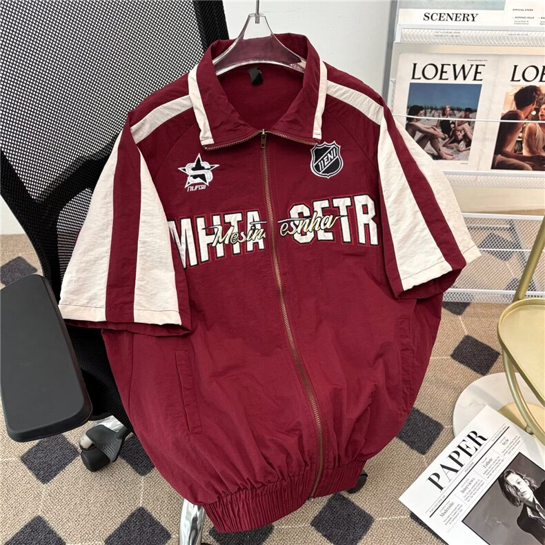 美式潮牌短袖衬衫男生高街插肩机能风机车服拉链开衫CY1136-P53,男装T恤,星座412-2