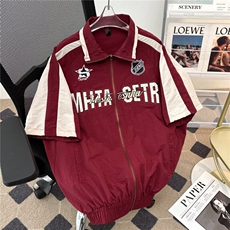 美式潮牌短袖衬衫男生高街插肩机能风机车服拉链开衫CY1136-P53，男装T恤，星座412-2