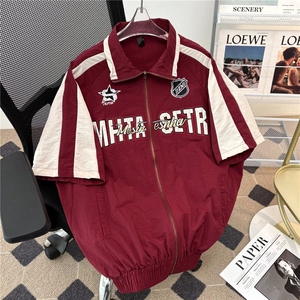 美式潮牌短袖衬衫男生高街插肩机能风机车服拉链开衫CY1136-P53图片